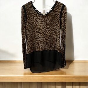Michael Kors Womens Animal Print Black Top w/Black Sheer Bottom Size S